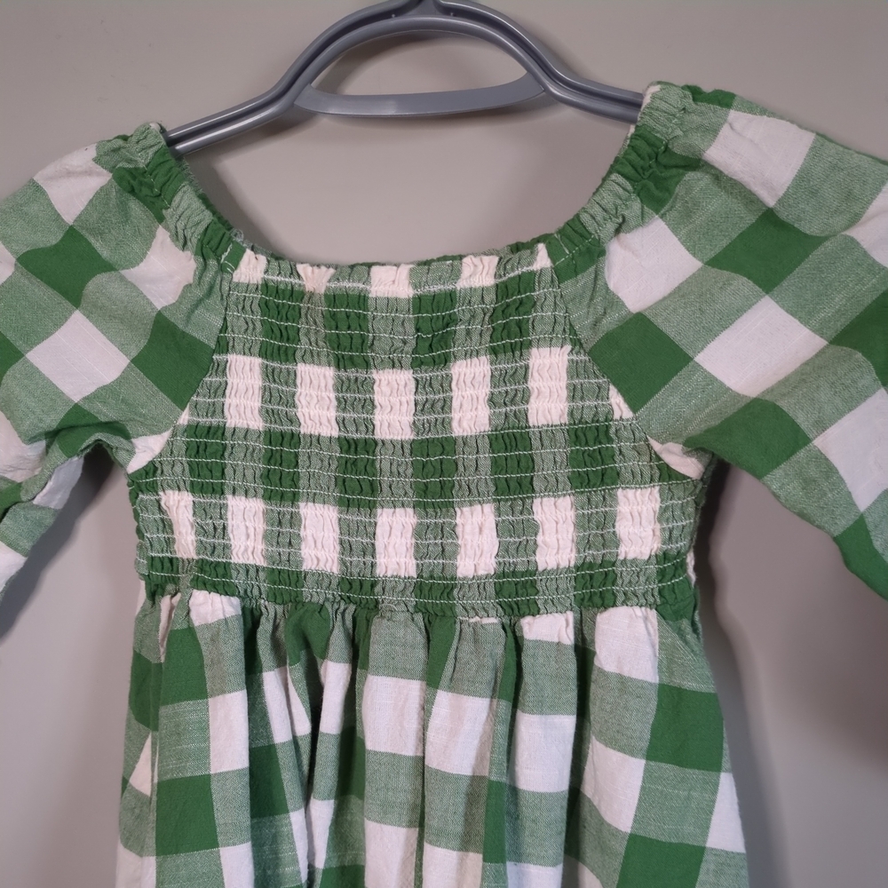 RuffleButts Long Sleeve Smocked Ruffle Hem Dress‎ Green White Plaid Size 4T - Picture 3 of 8